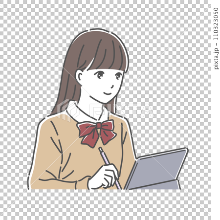 用平板電腦學習的女學生插畫素材 110323050