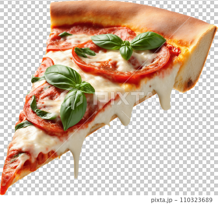 一切れのとろけるチーズのマルゲリータピザのイラスト素材 [110323689] - PIXTA