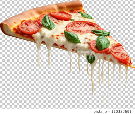 Margherita pizza with a slice of melted cheese 110323691