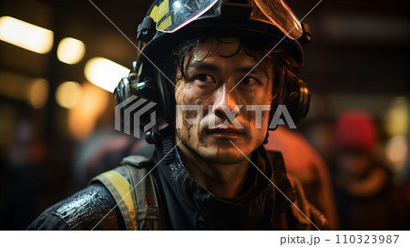 消防士・自衛隊・レスキュー隊員のアジア人男性 110323987