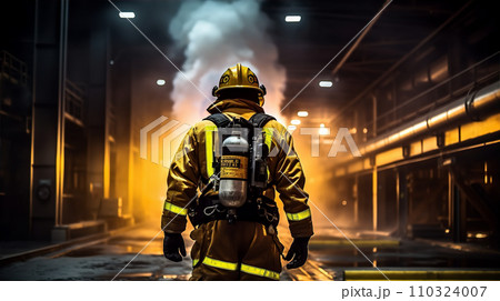 火災現場で働く消防士・自衛隊・レスキュー隊員のアジア人男性 火災現場で働く消防士・自衛隊・レスキュー隊員のアジア人男性 110324007
