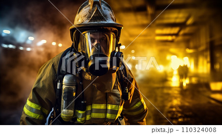 火災現場で働く消防士・自衛隊・レスキュー隊員のアジア人男性 110324008
