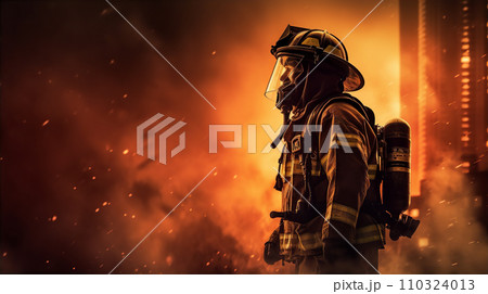 火災現場で働く消防士・自衛隊・レスキュー隊員のアジア人男性 火災現場で働く消防士・自衛隊・レスキュー隊員のアジア人男性 110324013