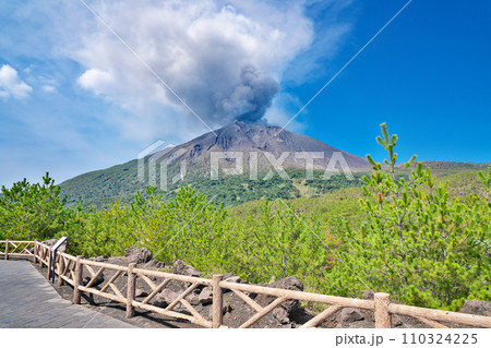 【有村溶岩展望所 (遊歩道より噴煙を上げる桜島)】 鹿児島県鹿児島市有村町 【有村溶岩展望所 (遊歩道より噴煙を上げる桜島)】 鹿児島県鹿児島市有村町 110324225
