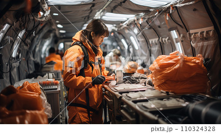 災害時のレスキュー隊・自衛隊・人命救助をするアジア人男性 災害時のレスキュー隊・自衛隊・人命救助をするアジア人男性 110324328