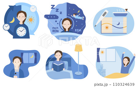 睡眠環境や眠りのメカニズムに関連するイラストセット 110324639