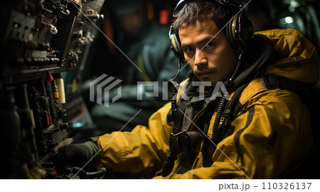 ヘリコプターに乗って救助にいく航空自衛隊パイロット・操縦士 110326137