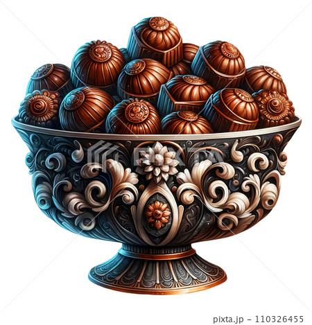 Dish with Chocolates Watercolor Clipart isolated on Transparent Background, Valentine's Chocolate Clipart. 110326455