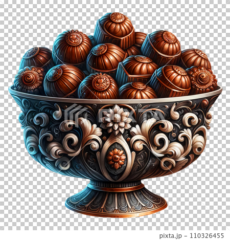 Dish with Chocolates Watercolor Clipart isolated on Transparent Background, Valentine's Chocolate Clipart. 110326455