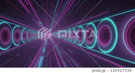 ネオンライト、曲線、残像、グラフ、暗闇、何もない、カラフル、generative ai	 110327339