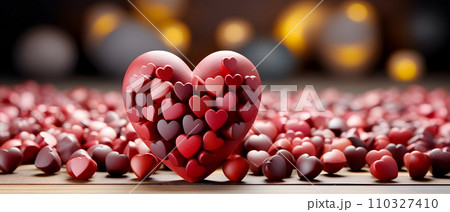 Lively heart-shaped illustrations made from small pieces of wood are displayed prominently. It is like a mind that is taken care of and created with warmth, allowing a person to live a strong life. 110327410