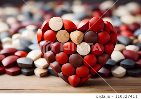 Lively heart-shaped illustrations made from small pieces of wood are displayed prominently. It is like a mind that is taken care of and created with warmth, allowing a person to live a strong life. 110327411
