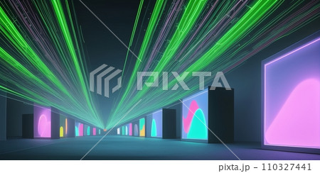 ネオンライト、曲線、残像、グラフ、暗闇、何もない、カラフル、generative ai	 110327441