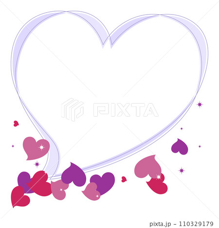 たくさんのパープル系のハートとシンプルなハートのフレーム 110329179