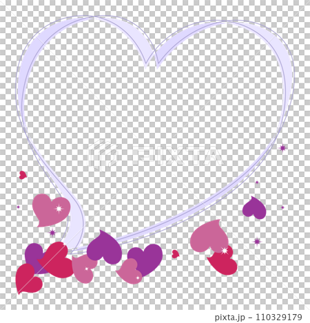たくさんのパープル系のハートとシンプルなハートのフレーム 110329179