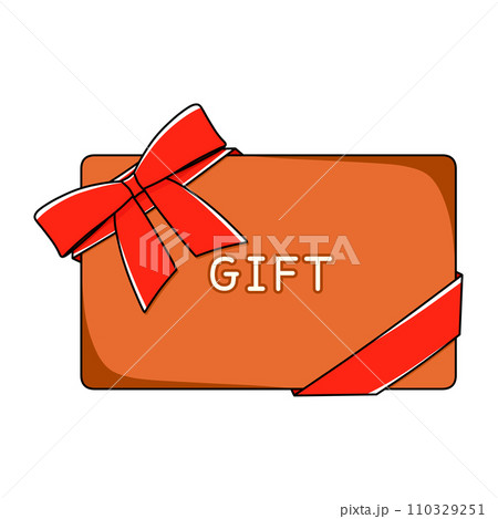 赤いリボンが付いたチョコレートのような茶色のギフトカード 110329251