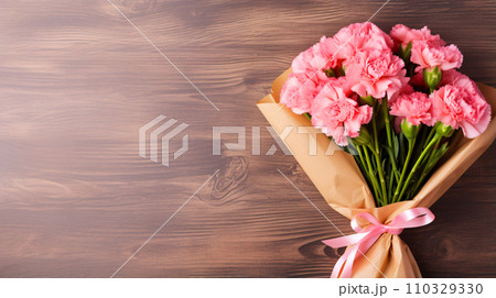 ピンクのカーネーションの花束、母の日の背景	AI生成画像 110329330