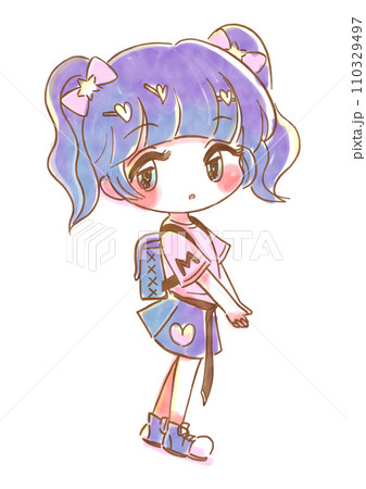 ポップで可愛いファッションの女子小学生イラスト 110329497