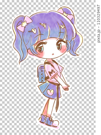 ポップで可愛いファッションの女子小学生イラスト 110329497