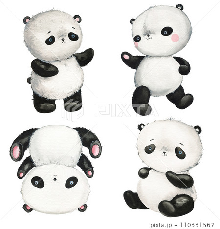 Panda watercolor drawing illustrations, cute Panda bear on an isolated background. Watercolor baby Animal 110331567