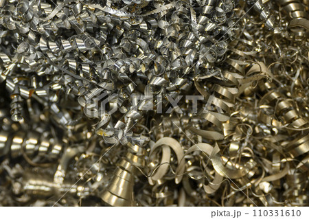 Close-up scene of  the metal materials scrap from turning process. 110331610