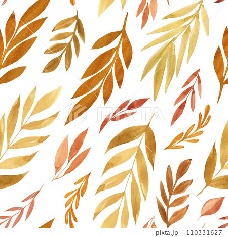 Abstract autumn leaf. Vintage leaves seamless pattern watercolor. Hand drawn painted plants for textiles and decoration Abstract autumn leaf. Vintage leaves seamless pattern watercolor. Hand drawn painted plants for textiles and decoration 110331627