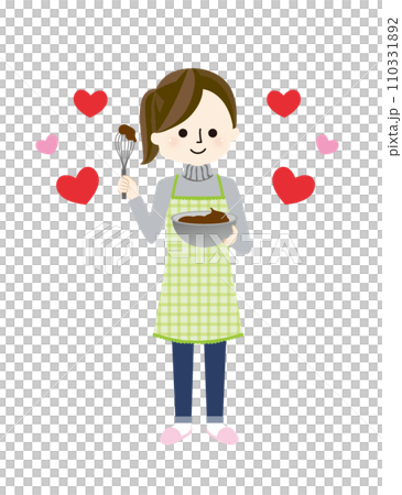 Illustration of a girl making Valentine chocolate Illustration of a girl making Valentine chocolate 110331892