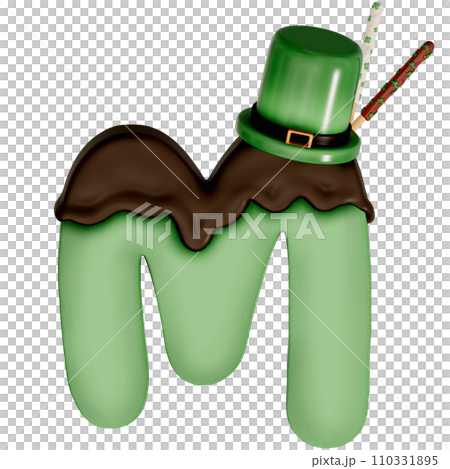 St. Patrick's day dessert alphabet M with decoration on transparent background , 3D Rendering St. Patrick's day dessert alphabet M with decoration on transparent background , 3D Rendering 110331895