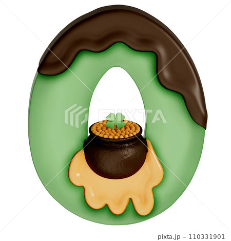 St. Patrick's day dessert alphabet O with decoration on transparent background , 3D Rendering 110331901
