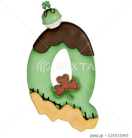 St. Patrick's day dessert alphabet Q with decoration on transparent background , 3D Rendering 110331905