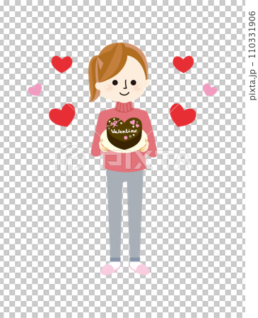 バレンタインチョコをプレゼントする女の子のイラスト 110331906