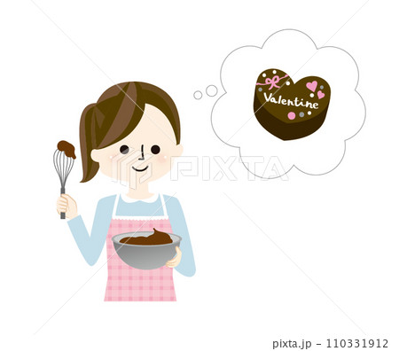 バレンタインのお菓子を作る女の子のイラスト 110331912