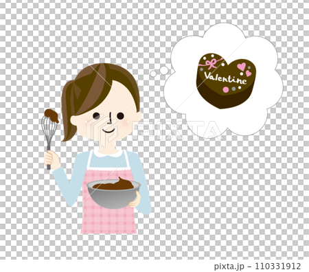 バレンタインのお菓子を作る女の子のイラスト 110331912