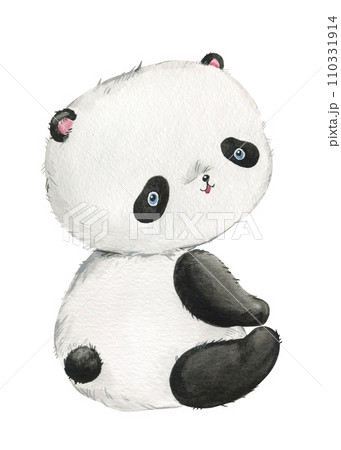 Panda watercolor drawing illustrations, cute Panda bear on an isolated background. Watercolor baby Animal 110331914