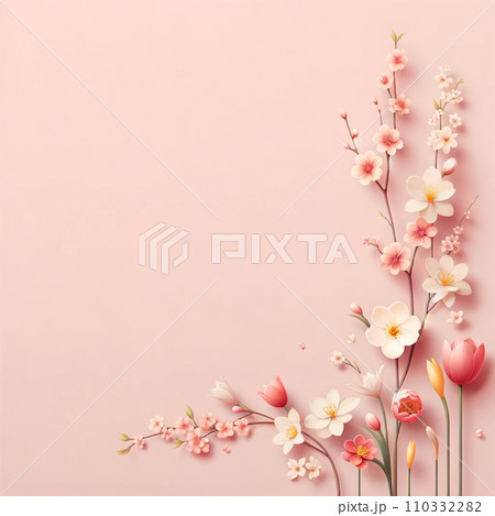 シンプルなピンクの背景と春の花 シンプルなピンクの背景と春の花 110332282