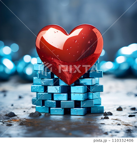 3D illustration of a shiny heart made of metal red and blue contrasting image It conveys love, understanding, hope, happiness, courage, power, balance and peace It depend on the viewer to interpret. 3D illustration of a shiny heart made of metal red and blue contrasting image It conveys love, understanding, hope, happiness, courage, power, balance and peace It depend on the viewer to interpret. 110332406
