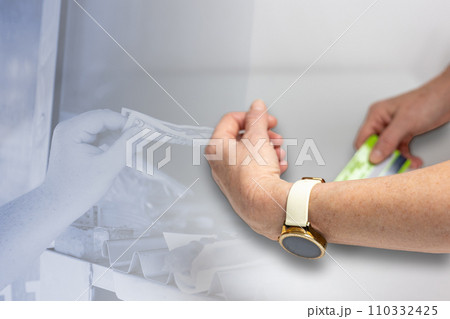 Contrast paying in cash earlier and by watch online today concept. 110332425