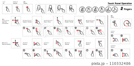 タッチパネル操作イラストセット　二本指操作 110332486