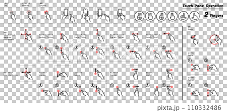 Touch panel operation illustration set Two-finger operation Touch panel operation illustration set Two-finger operation 110332486