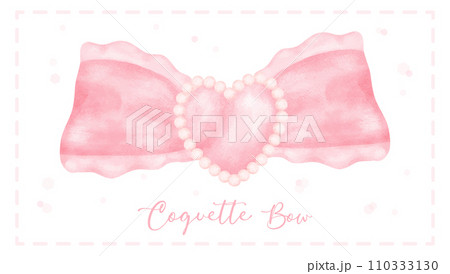 Cute coquette aesthetic pink bow in vintage ribbon style watercolor. 110333130