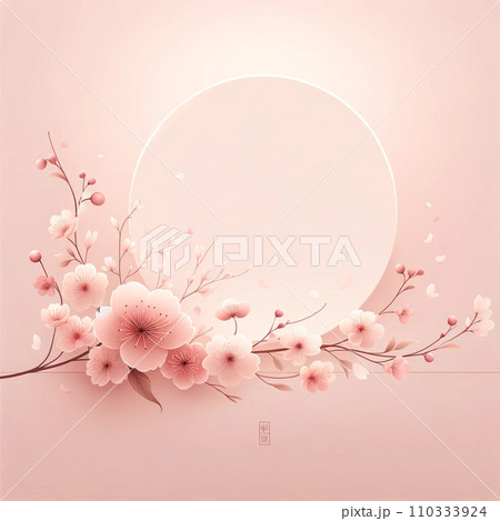 薄いピンクの背景に桜の花シンプルフレーム 110333924