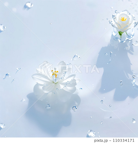 水面に映る純白の花 110334171