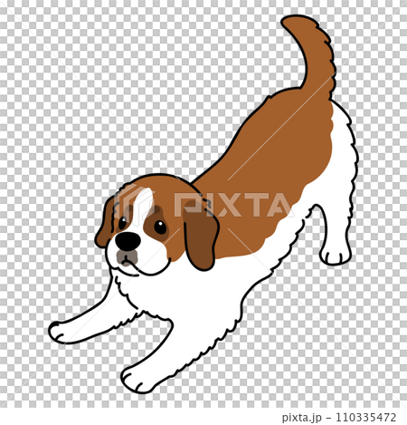 A simple and cute illustration of a St. Bernard that invites you to play, with main lines A simple and cute illustration of a St. Bernard that invites you to play, with main lines 110335472