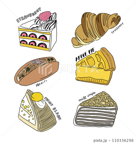 いろいろなパンとケーキのイラスト いろいろなパンとケーキのイラスト 110336298