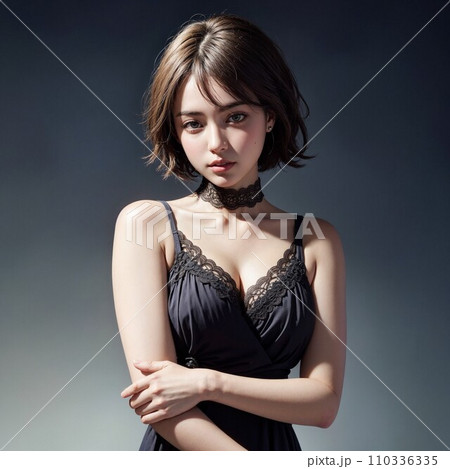 黒いドレスを着た女性モデル（AI画像） 110336335