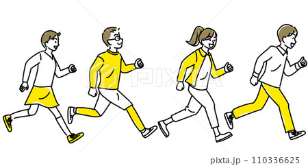 笑顔で目標に向かって走る小学生男女 110336625