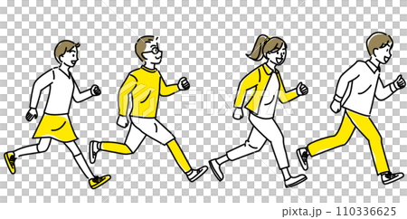 笑顔で目標に向かって走る小学生男女 110336625