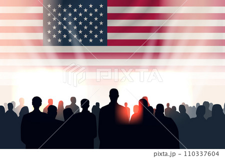 Martin Luther King Jr. Day protesters group silhouettes with american flag MLK banner Martin Luther King Jr. Day protesters group silhouettes with american flag MLK banner 110337604