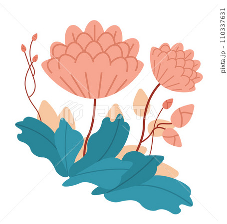 blooming flowers bouquet petals blossom branches leaves isolated on white background vertical 110337631