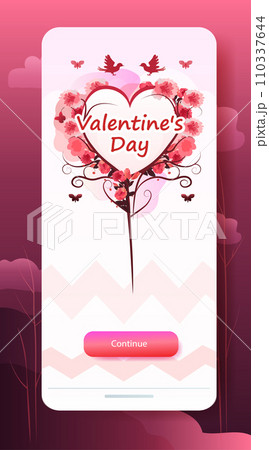birds and butterflies flying near flowers bouquet in heart shape happy valentine day poster or voucher holiday celebration template vertical 110337644